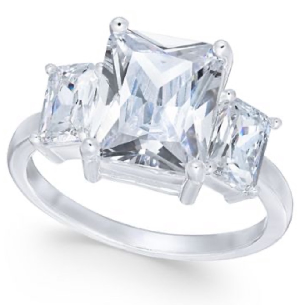 Silver Emerald Cut Crystal Ring